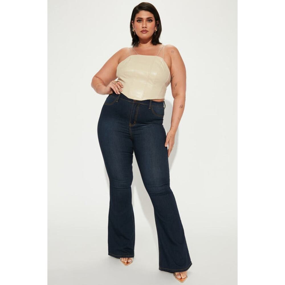 Fashion Nova Deep In My Soul Flare Jeans - Dark Denim